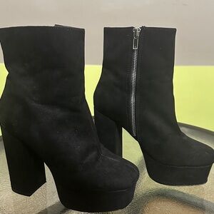 Forever 21 Faux Black Suede Platform Ankle Boots